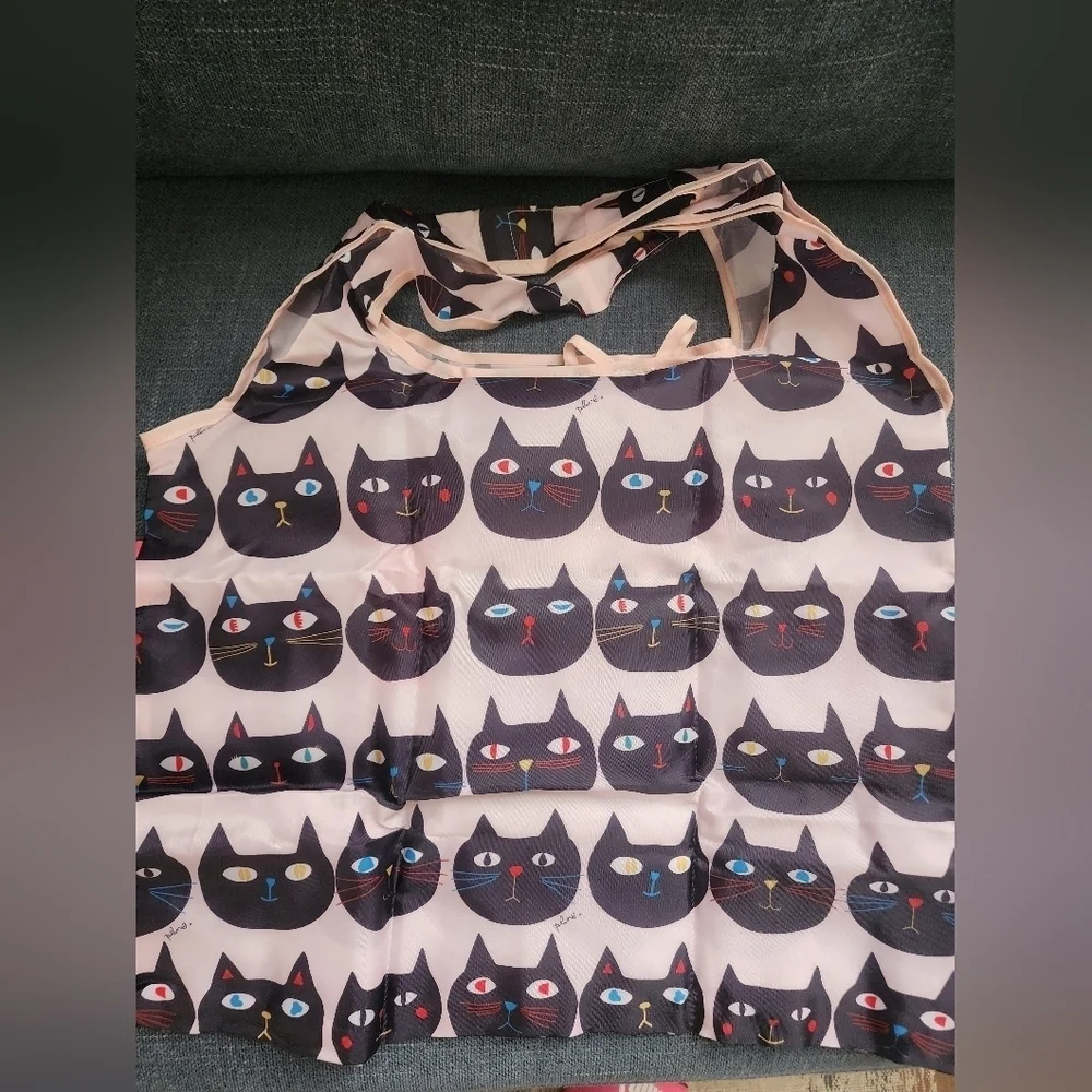 NWT, Pepipus Unisex Pink Cat Japanese Reusable Shopping Bag Tote Inside Pocket - Picture 2 of 7